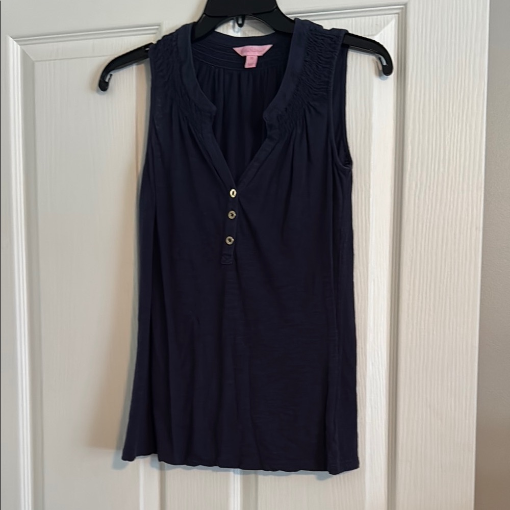 Navy Sleeveless Top with Button Essie top